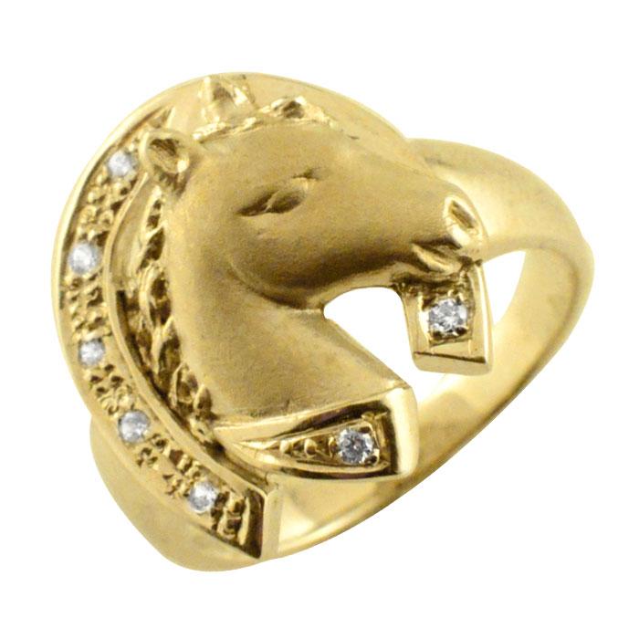 18金 メンズ リング 馬蹄 ダイヤモンド 指輪 k18 イエローゴールド 馬