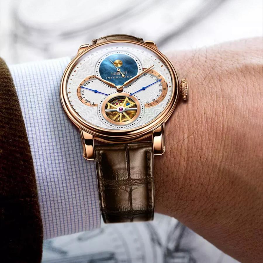 腕時計 メンズ 40代 50代 LOBINNI 機械式 自動巻き 週表示 日付表示 24