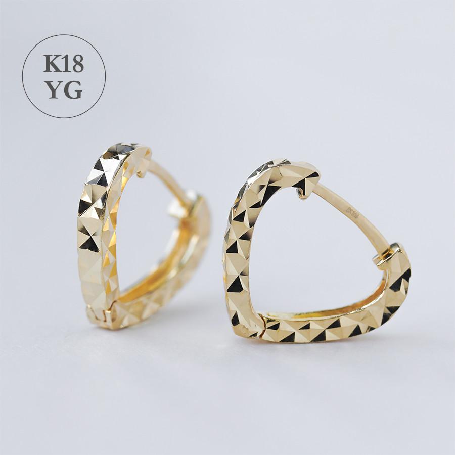 K18 フープピアス 中折れ カット ハート 18金 18K ペア ユニセックス