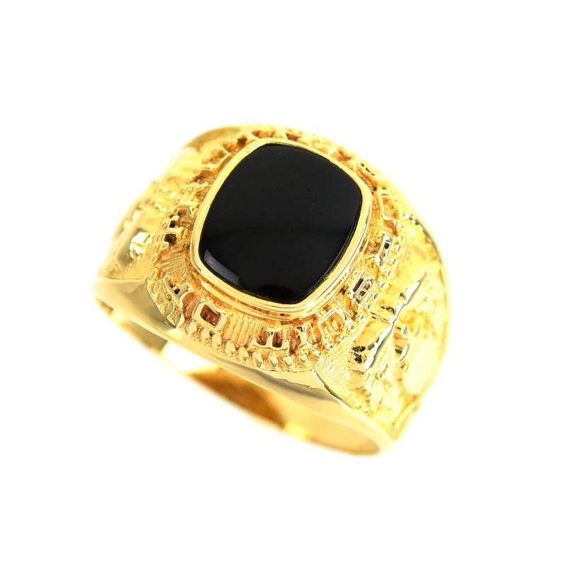 カレッジリング 指輪 オニキス 14.5号 18金 18k イエローゴールド 幅広