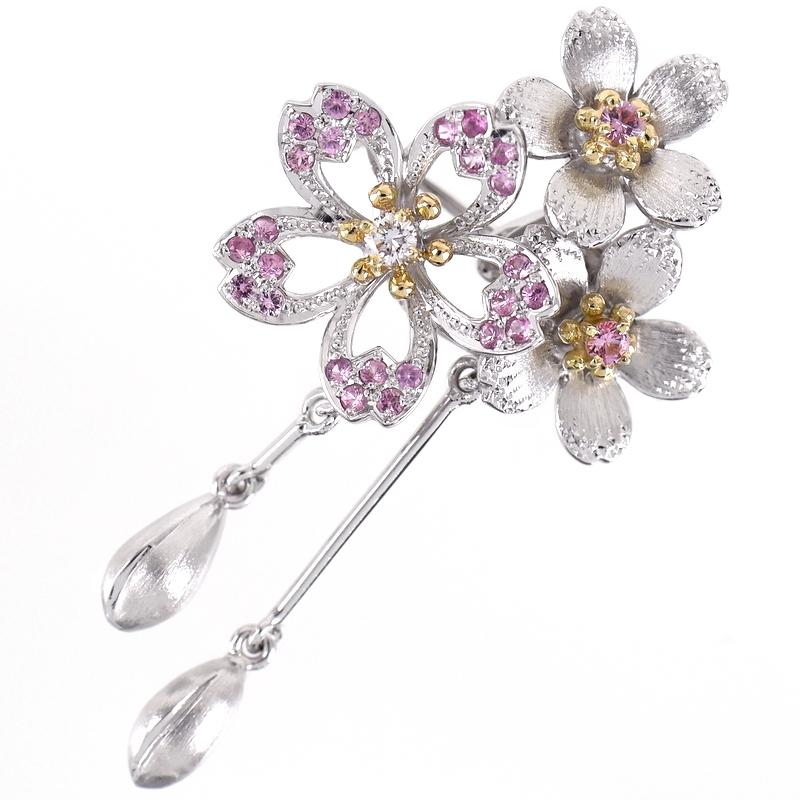 石川暢子 ブローチ兼ペンダント アズタイム 桜 K18WG×YG 2WAY ダイヤ