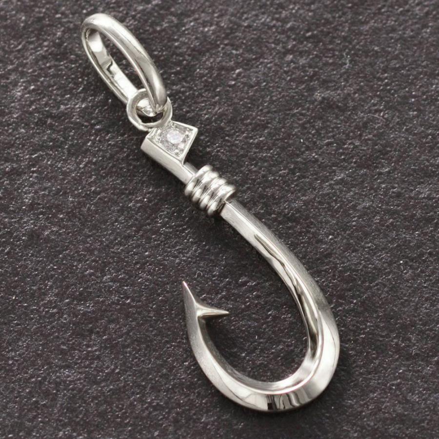 ペンダントトップ メンズ 18金 K18WG ダイヤモンド フィッシュフック