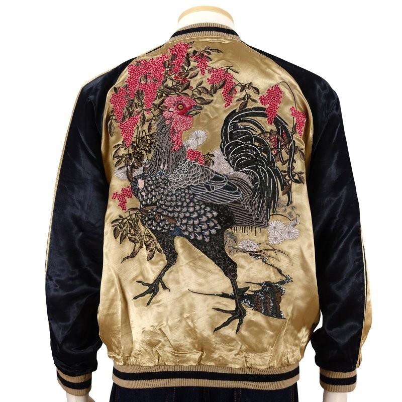 若冲の黒鶏 刺繍リバーシブルスカジャン 花旅楽団 SCRIPT メンズ
