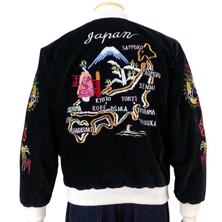 舞妓と日本地図別珍刺繍スカジャン 花旅楽団 SCRIPT メンズ レディース