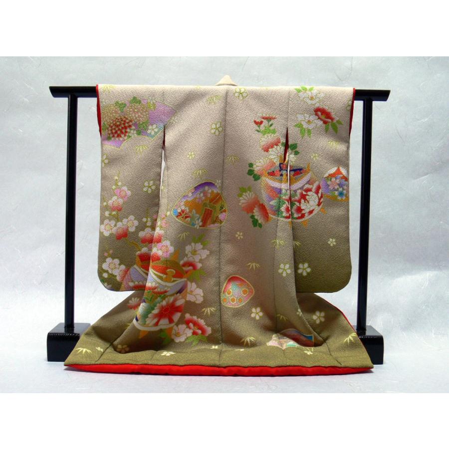 送料無料 ミニチュア着物1/5振袖絵羽キット 糸車に花散らし/金茶（衣桁