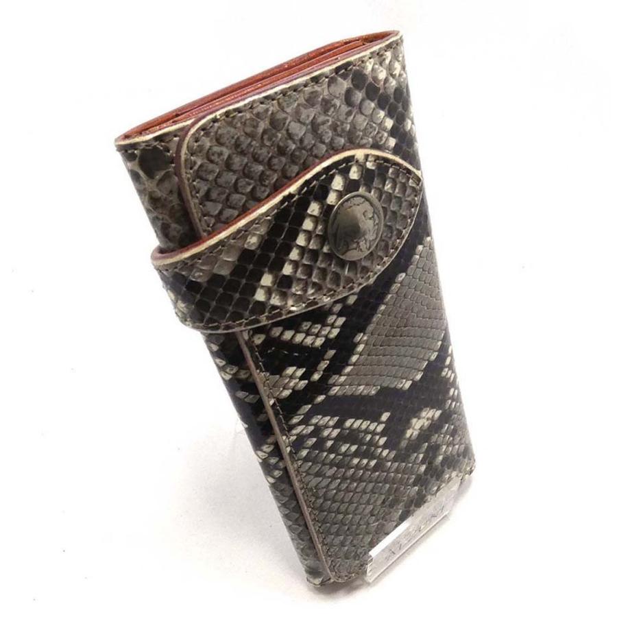 二つ折り長財布 パイソンレザー メンズ財布 レディース財布 バイカーズ