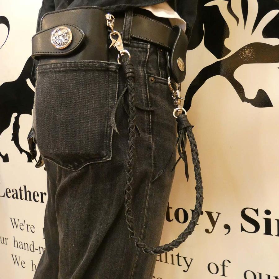 ウォレットチェーン 四つ編み 手編み シャークレザー サメ革 鮫革