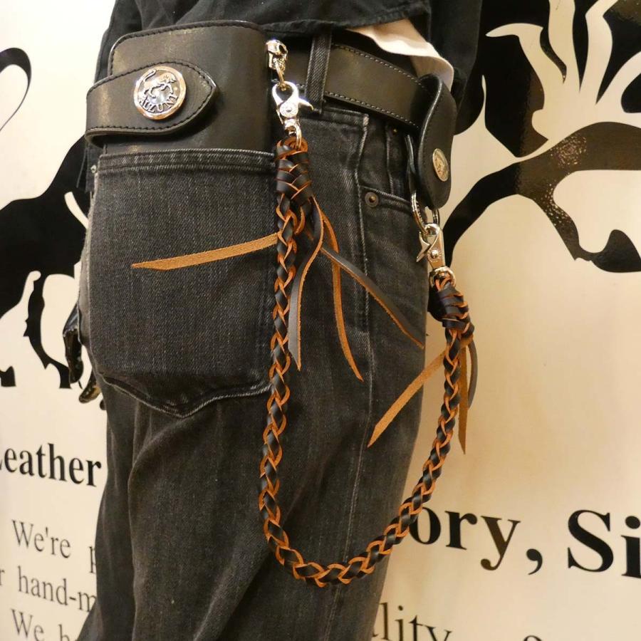 ウォレットチェーン 四つ編み 手編み コードバレザー イタリアンレザー