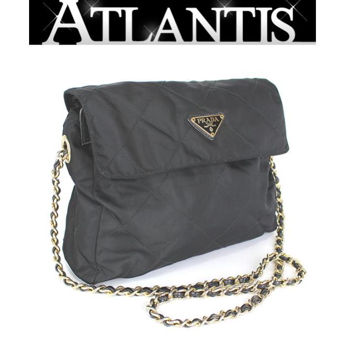 PRADA（プラダ） 斜め掛け チェーン ショルダー バッグ ナイロン 黒