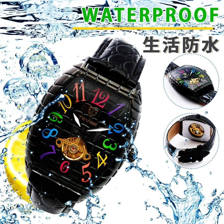 自動巻き 腕時計 メンズ 機械式 スクエア 四角 スケルトン カラフル