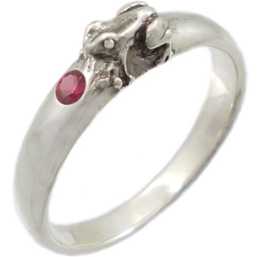 7月)ルビー 福迎カエル シルバー リング（指輪）誕生石 : シルバー
