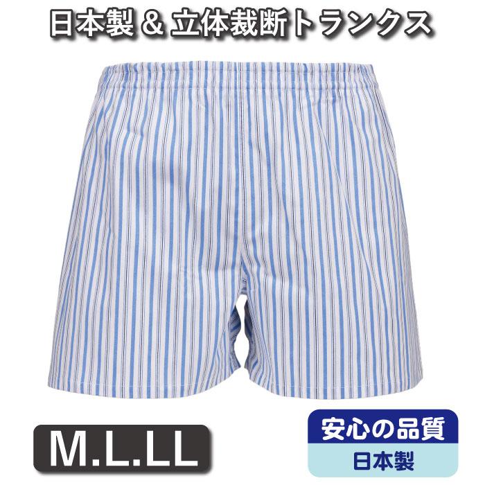 M/L/LL☆立体裁断前閉じ仕様トランクス【日本製】【ブルーストライプ柄