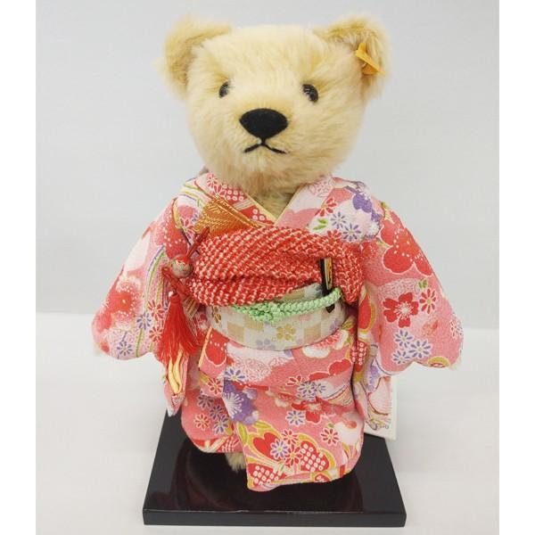 市松人形 シュタイフ テディベア 着物 ピンク steiff 送料無料 : 人形