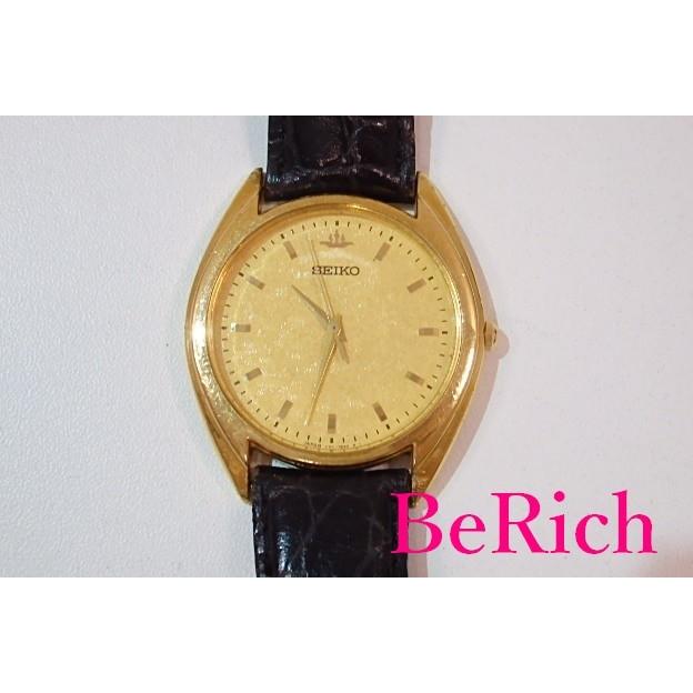 セイコー SEIKO メンズ 腕時計 V701-7A10 ゴールド 文字盤 SS レザー