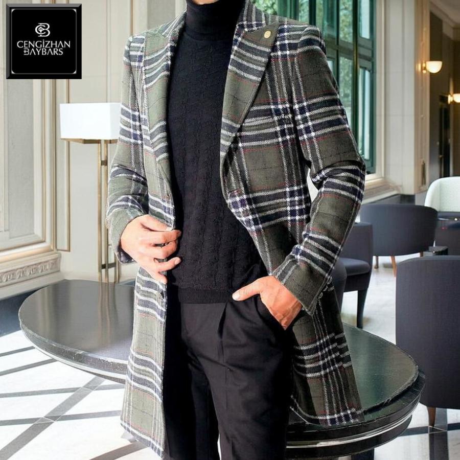 チェスターコート ハーフコート メンズ チェック 冬 ウール コットン