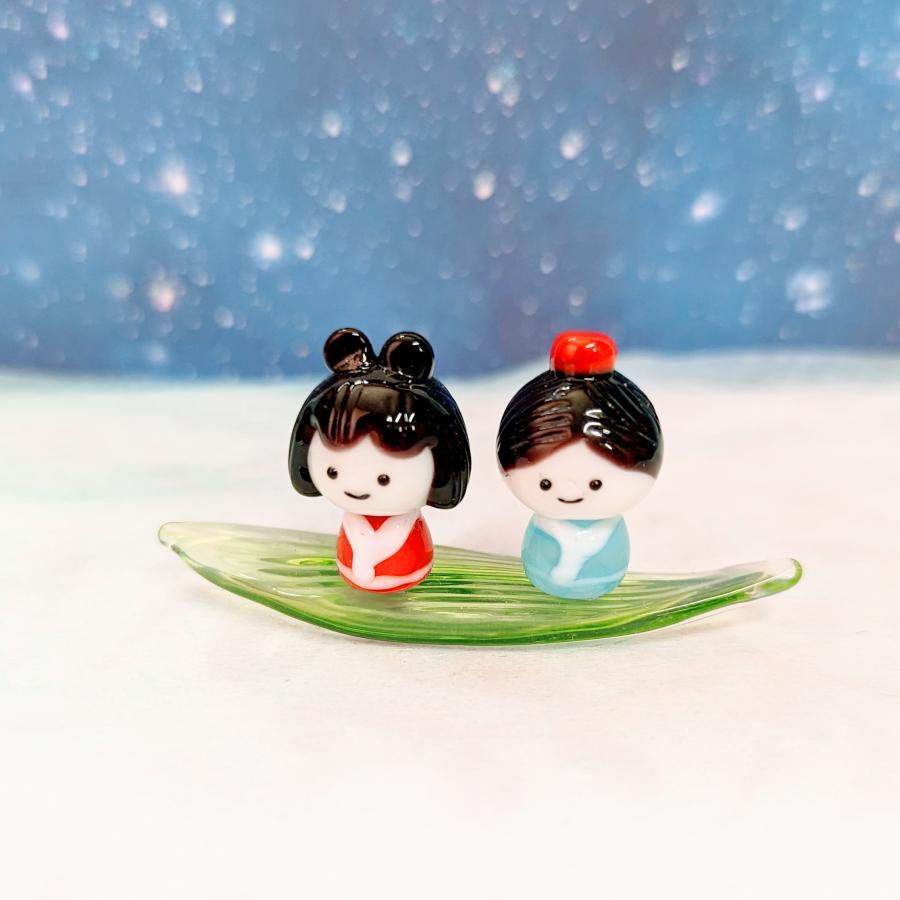 ガラス細工 織姫と彦星（笹舟付）七夕 ミニチュア 雑貨 置物 小物