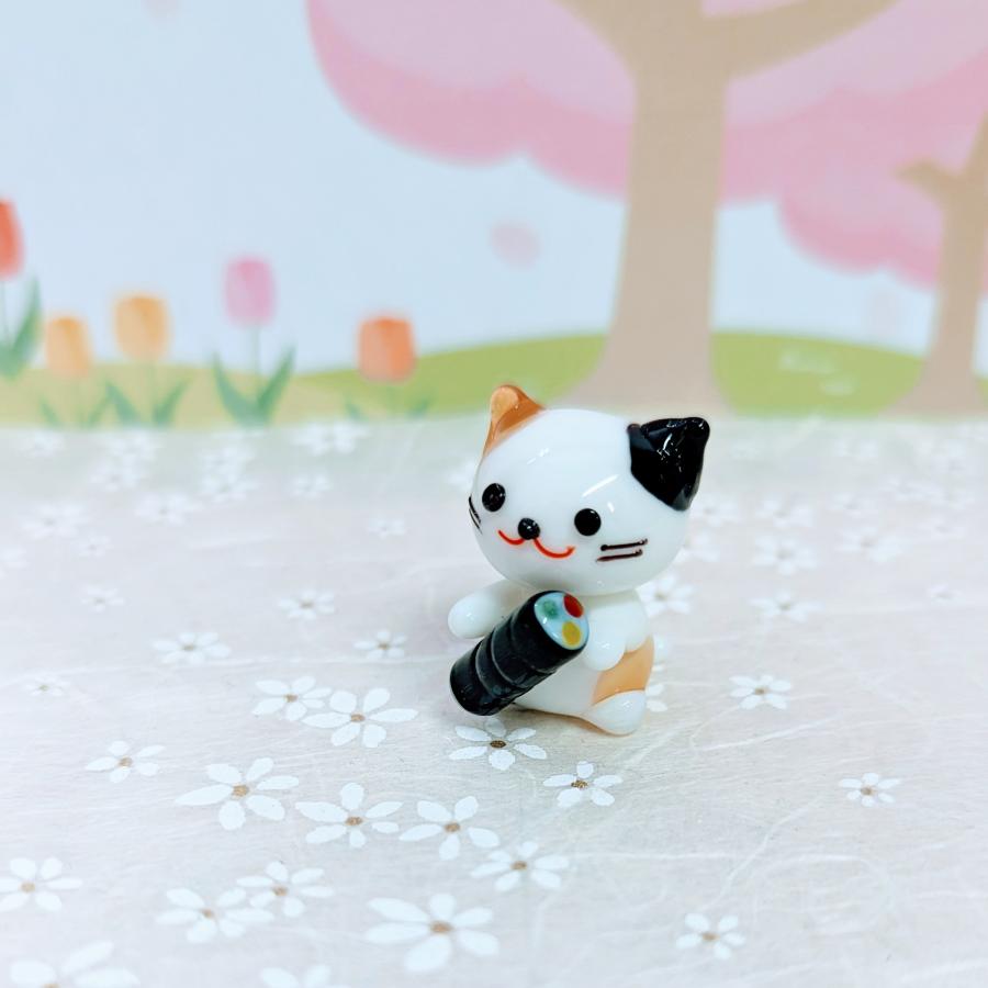 ガラス細工 ミケネコと恵方巻 ミニチュア 雑貨 置物 小物 猫 節分