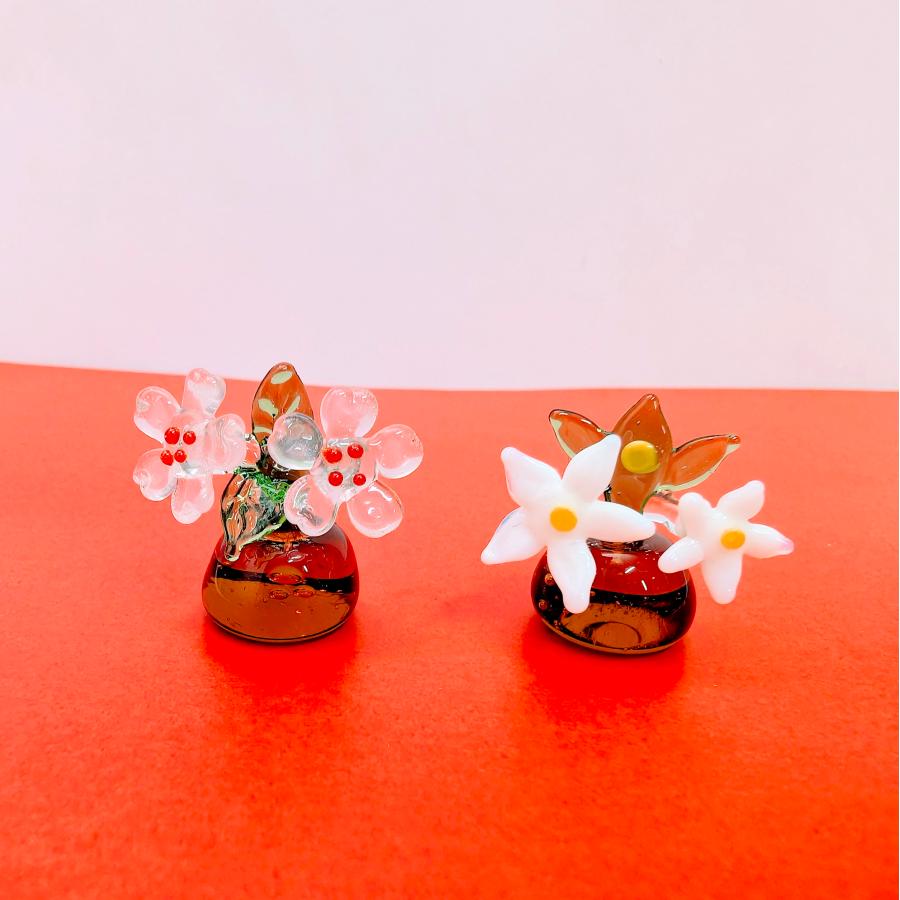 ガラス細工 桜と橘セット ミニチュア 雑貨 置物 小物 桃の節句 : きた