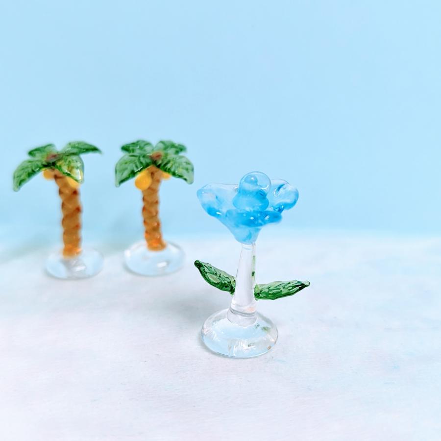 ガラス細工 ハイビスカス（M）青 ミニチュア 雑貨 置物 小物 花 : きた