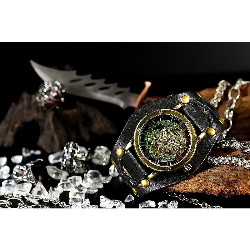 018 黒1 機械式 自動巻き レザー調 腕時計 メンズ ウォッチ