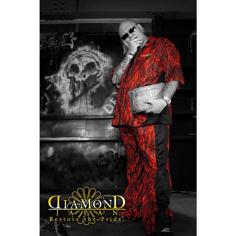 刺繍入り まだら模様 半袖 セットアップ ジャージ 総柄 赤×黒 ヤクザ