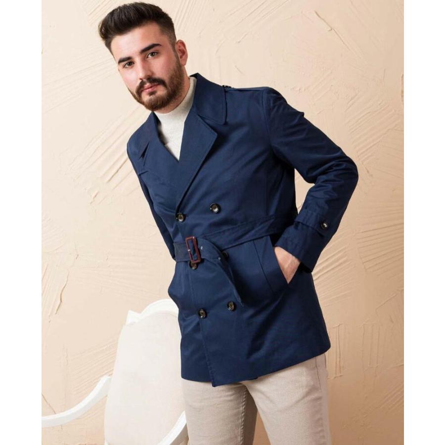 トレンチコート ショート丈 ダブル メンズ 紺 ネイビー XXXLまで