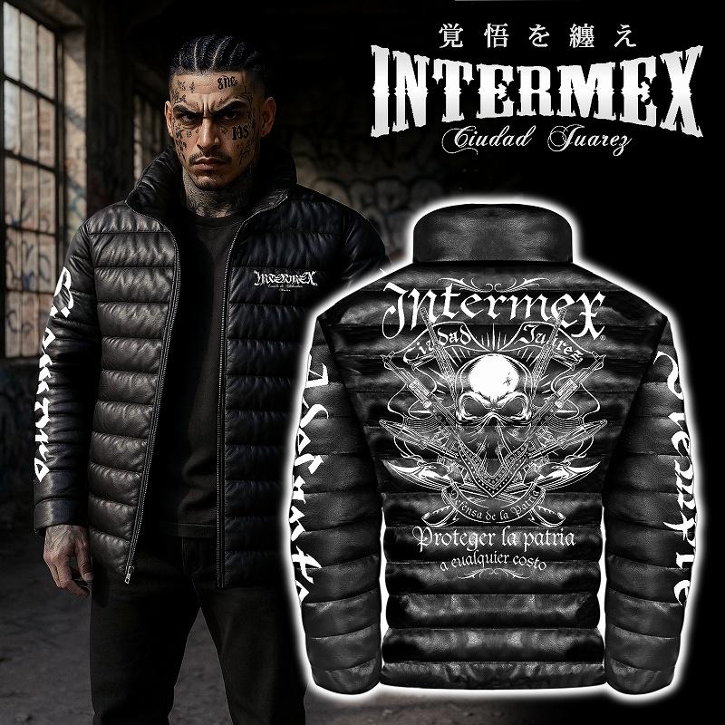 スカル柄 レザー調 中綿ジャケット INTERMEX ITM-083 メンズ