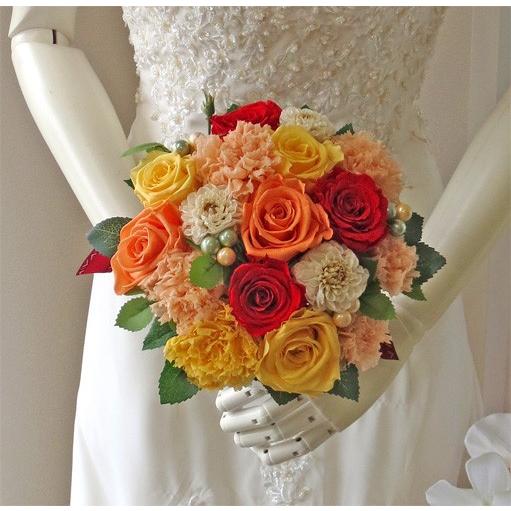 プリザーブドフラワーブーケ/ダリアとバラのオレンジブーケ : フラワー