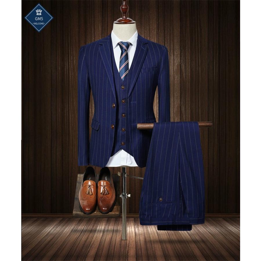 スリーピーススーツ メンズ ストライプ柄 ビジネススーツ 結婚式