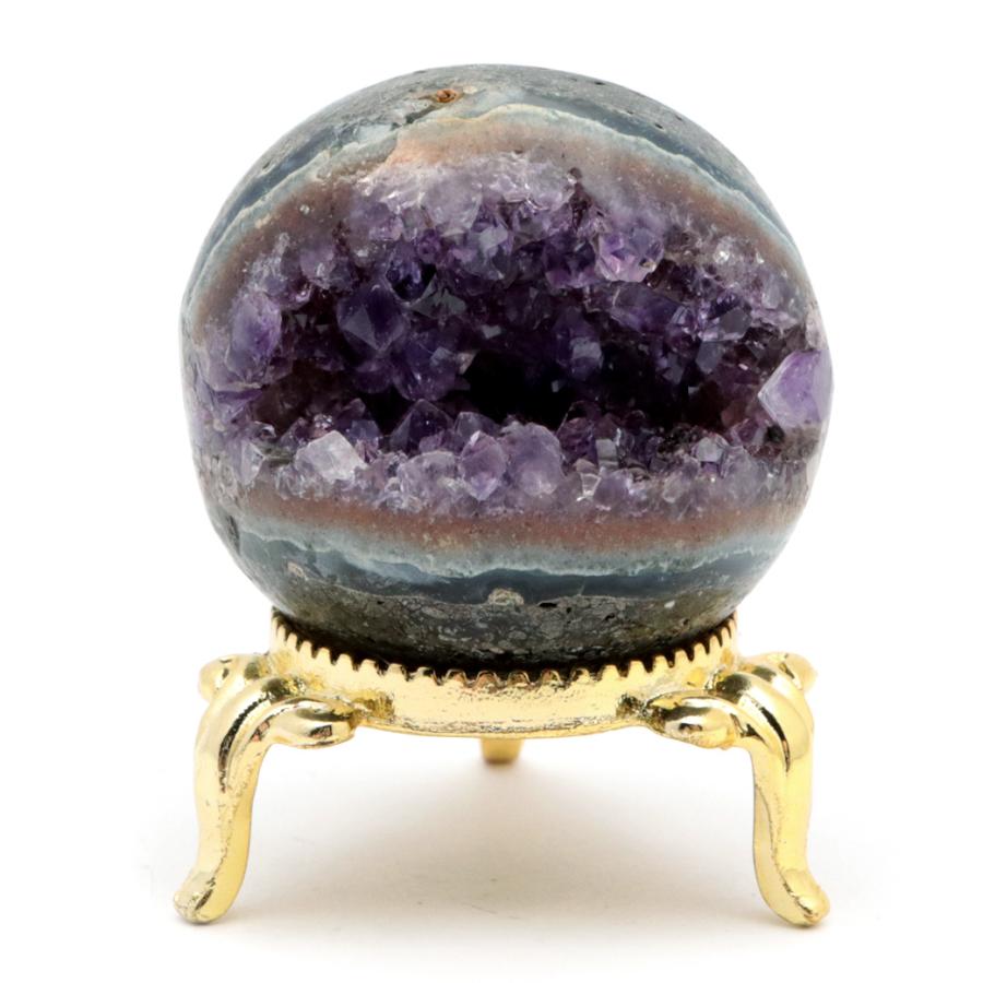 GOLD STONE アメジスト 笑口 丸玉 直径38mm 67g 台座付き ジオード 1点