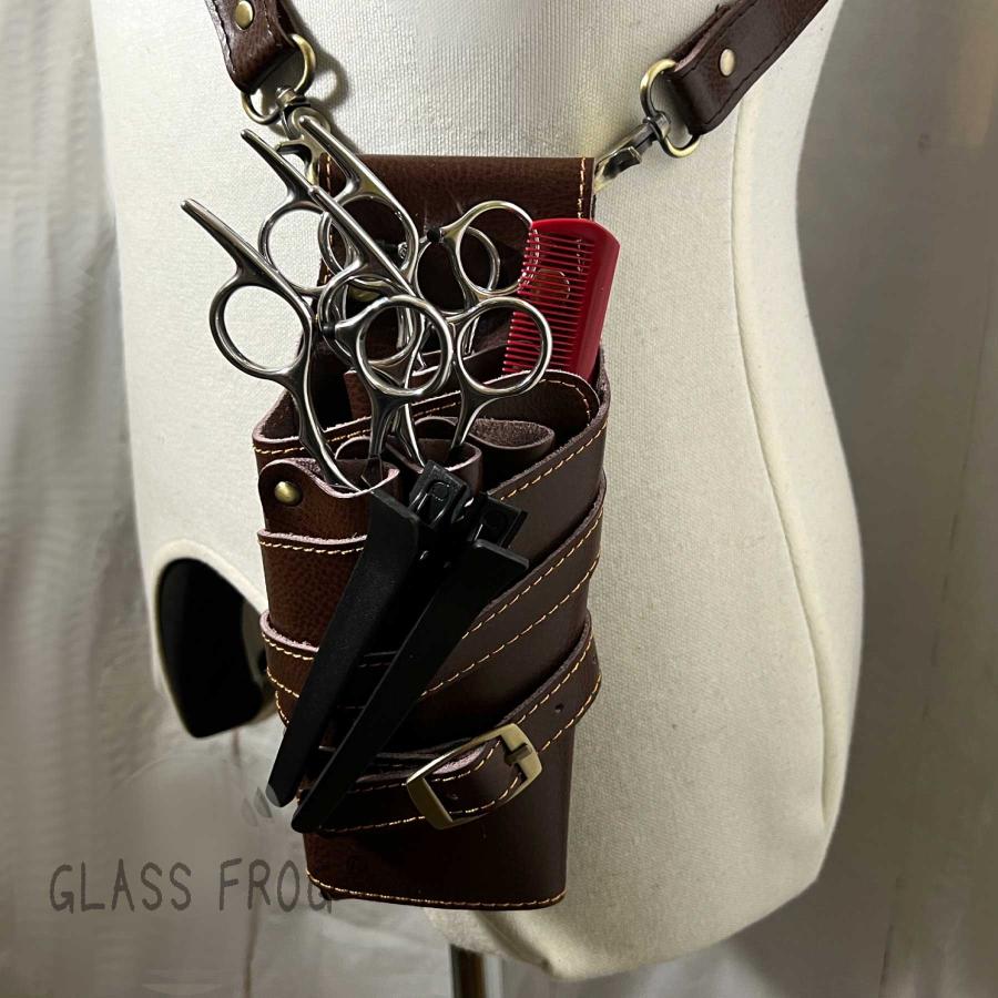 本革シザーケース スリムタイプ 本革ベルト付 送料無料 ハサミ5丁 美容