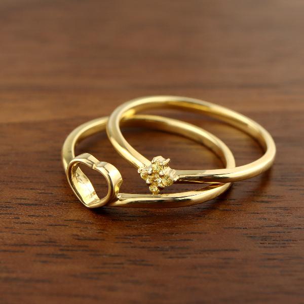 K18 2WAY 2連 イエローサファイア ハート リング 18金 18k ゴールド