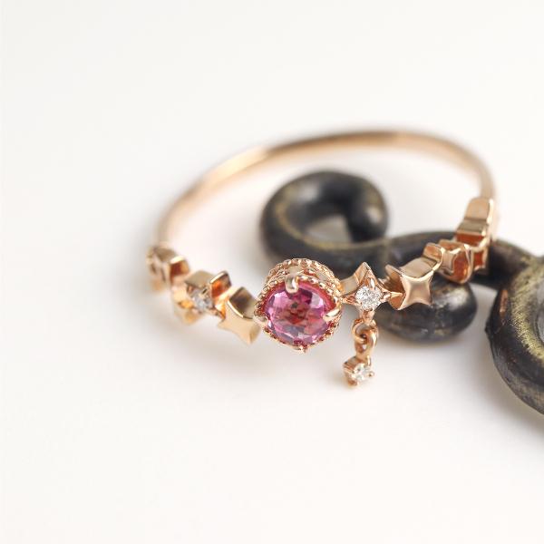ピンクトルマリン ダイヤモンド スター リング K10 ピンクゴールド 星