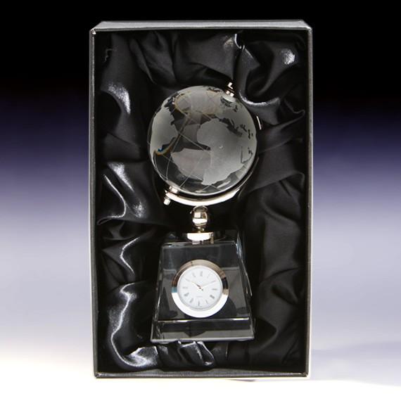 クリスタルガラス 地球儀 グローブ 置時計 シルバー インテリア 卓上