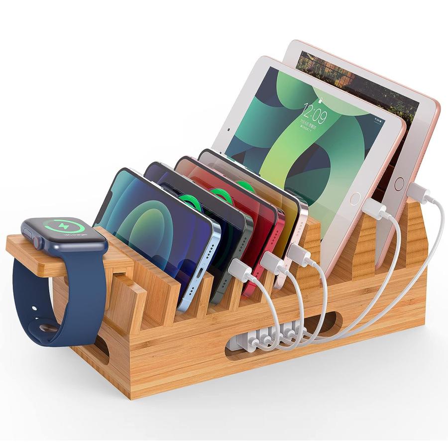 竹製 充電ステーション充電器 ケーブル収納 ケーブルボックス 充電