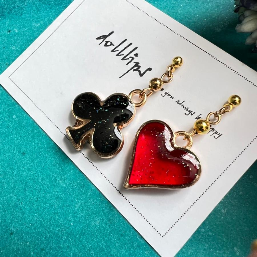 トランプ クローバー＆ハート ぷっくり1粒 ゴールド／ピアス