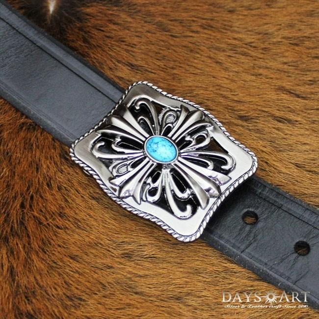 バックルのみ ベルト 40mm幅 金具 クロスバックル ターコイズ メンズ