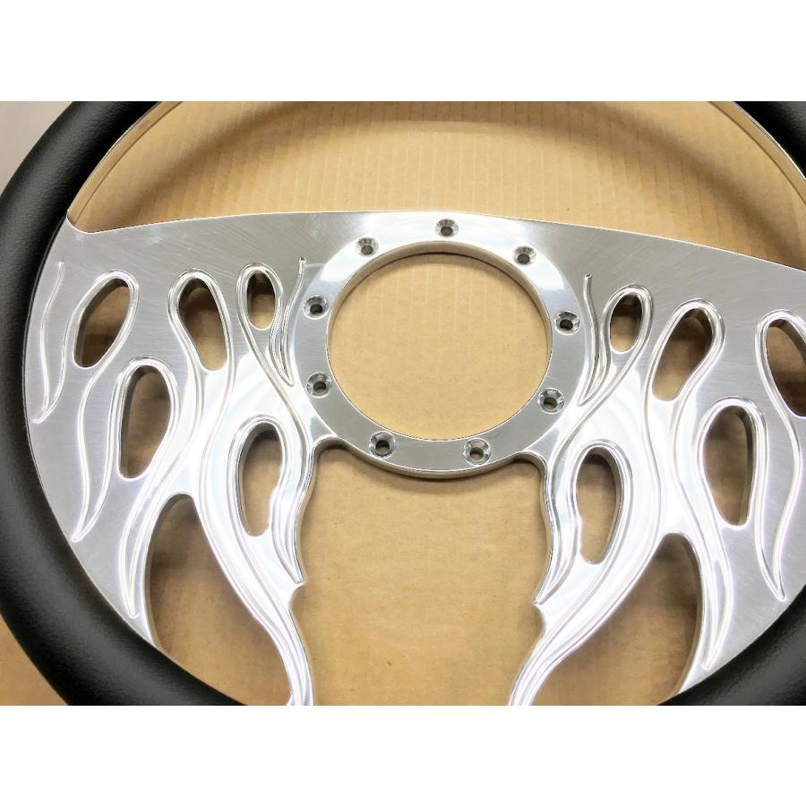 カスタム アルミ ビレット フレイムス ステアリング ハンドル黒革 9穴