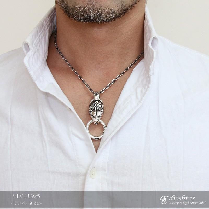 ライオン ヘッド リング ペンダント トップ ネックレス シルバー 925