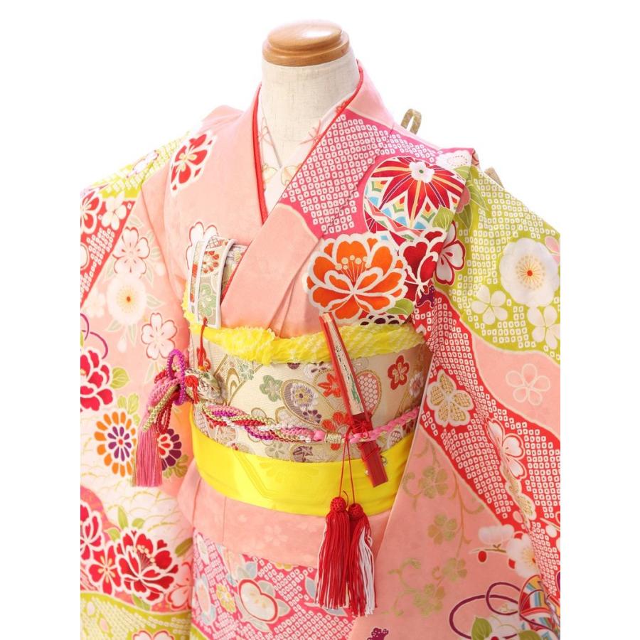 e-7-117 ピンク地 鹿の子 しぼり調 正絹 式部浪漫 7歳 女の子 七五三