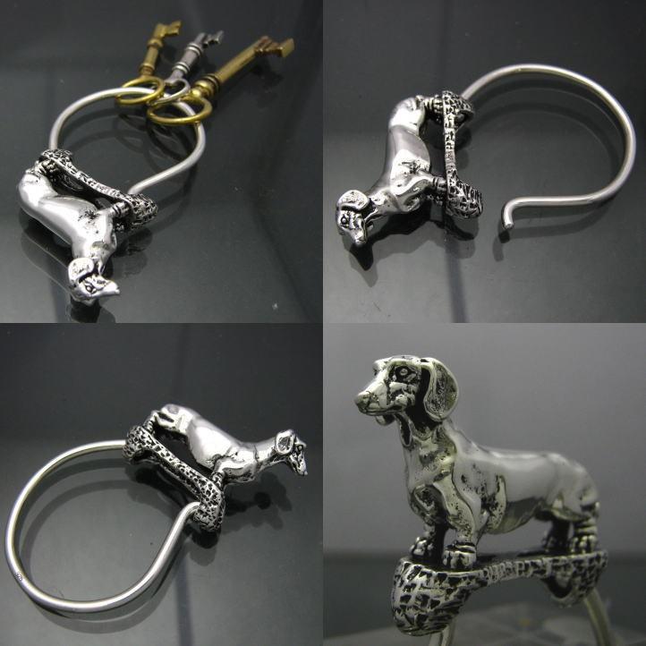 銀の犬、ダックスフントキーリング シルバー925 (キーホルダー、鍵、犬