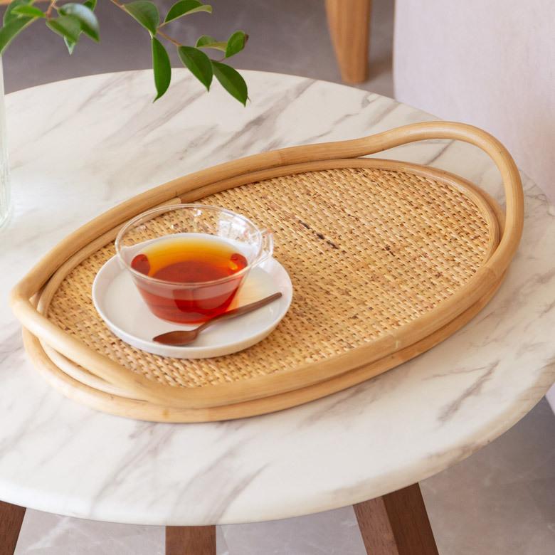 ELEMENTS トレイ オーバル ラタン 籐 お盆 トレー Mサイズ 大きい
