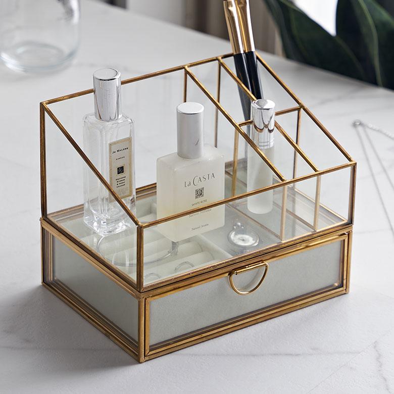 アクセサリー ケース ガラス 真鍮 引き出し ジュエリー 収納 コスメ