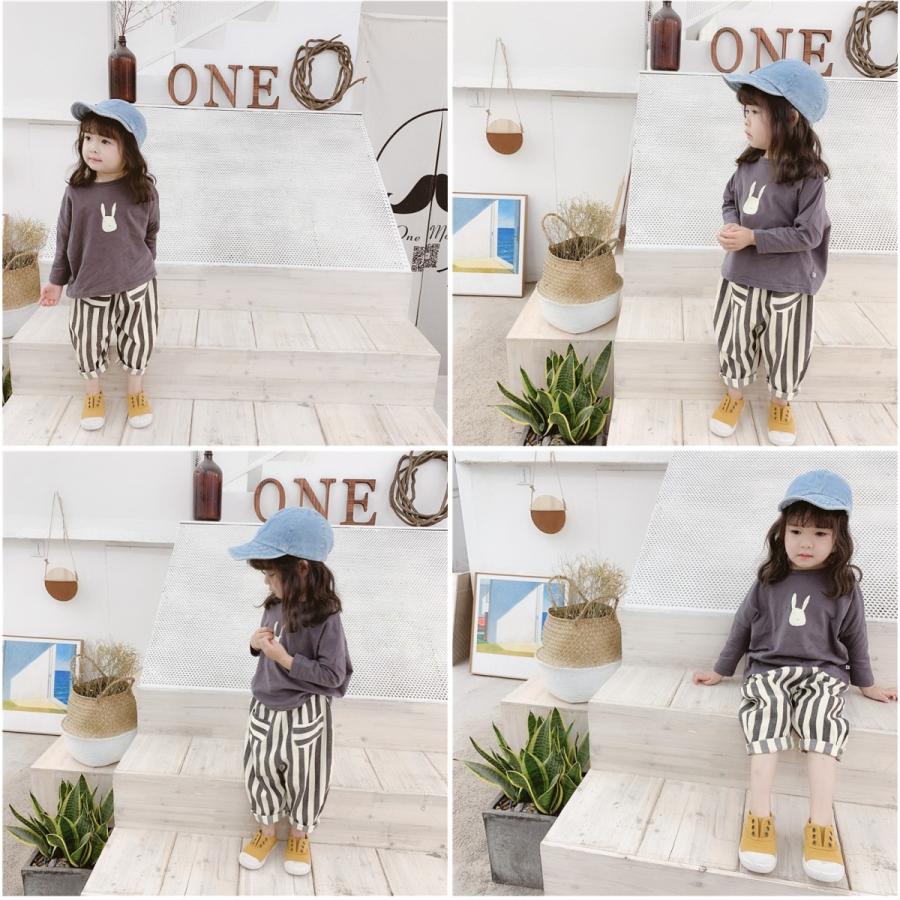 子供服 ボトムス ストライプ サルエルパンツ風 キッズ 女の子 男の子