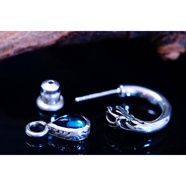 天然石 ブルートパーズ 雫型 シルバー925 ハーフフープ ピアス