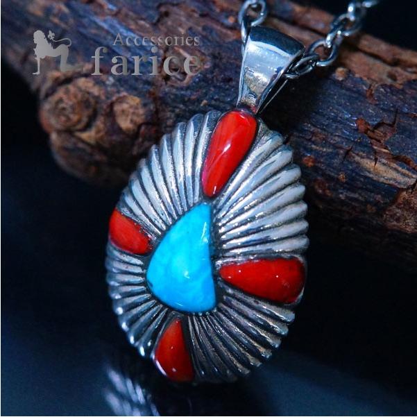 Indian Jewelry ターコイズ レッドレジン クロス型デザイン オーバル