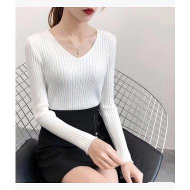 ニット セーター レディース 長袖 Vネック フィット インナー 全9色