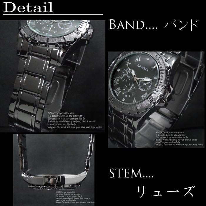 腕時計 メンズ メタルバンド アラビア文字盤 ブラック クロノグラフ