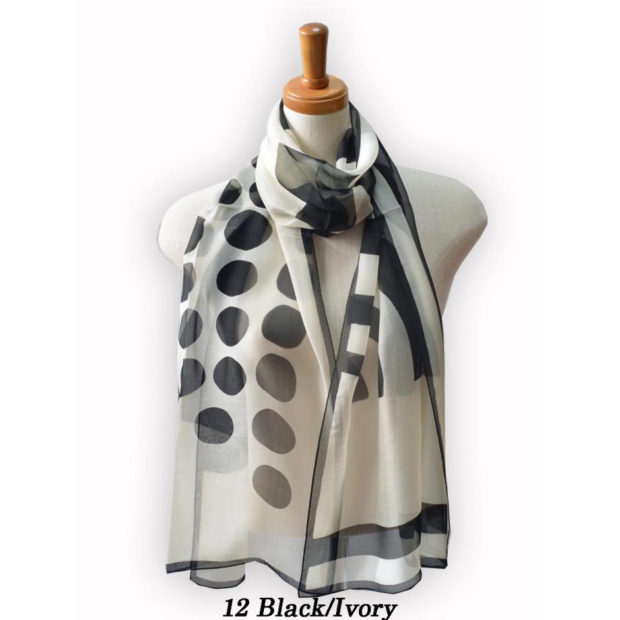 シルク100% シフォン レディース ロングスカーフ ストール 水玉幾何学