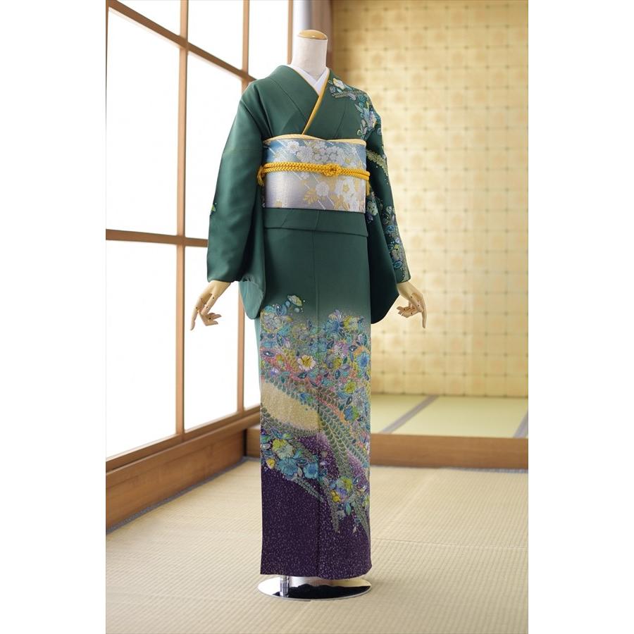 訪問着 レンタル 卒業式 母 着物 グリーン五色辻が花 貸衣装 レンタル